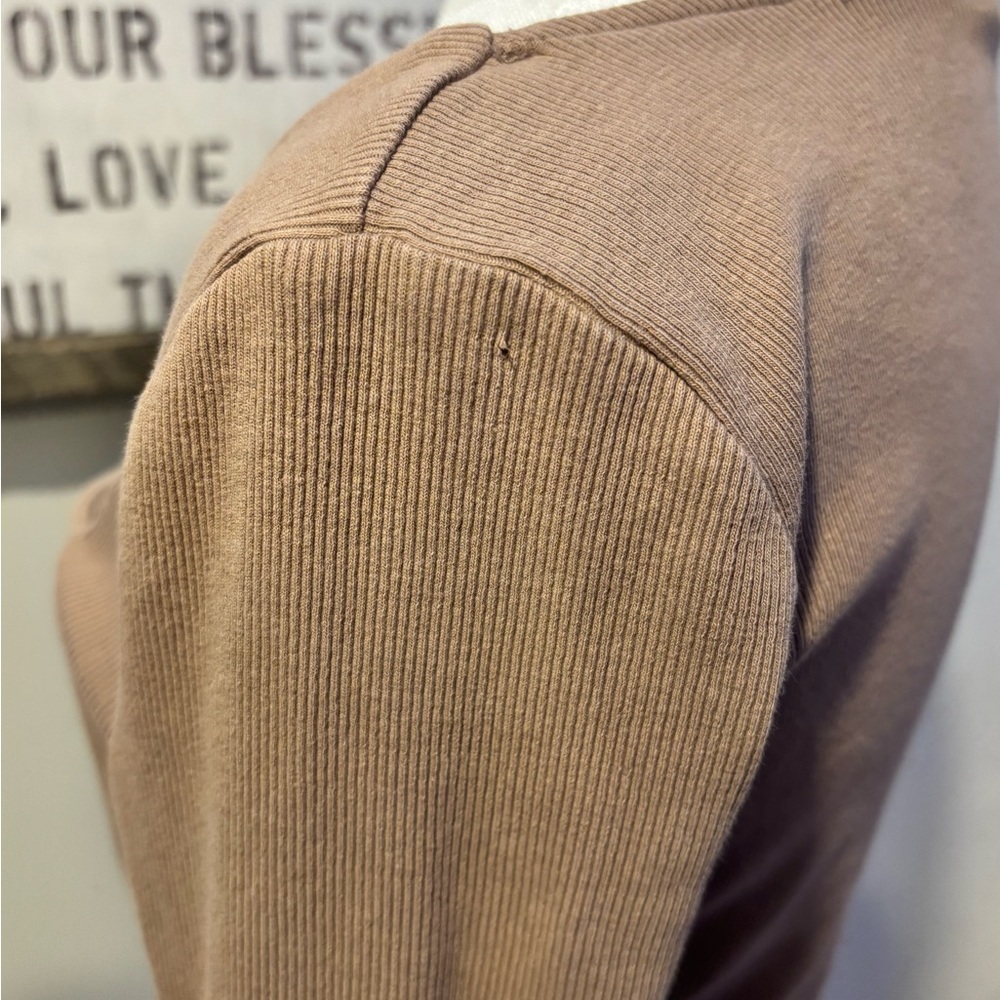 Zara Tan Long Sleeve Women's Square Neck Ribbed Crop Top L - Picture 6 of 12